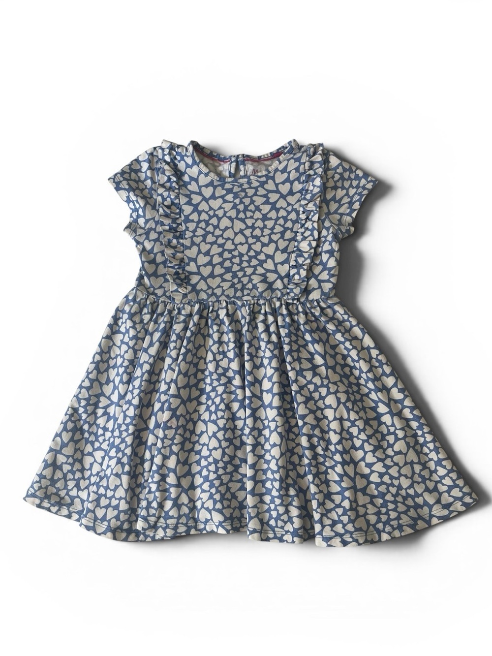 Mini Boden Blue Heart-Print Flutter Sleeve Dress